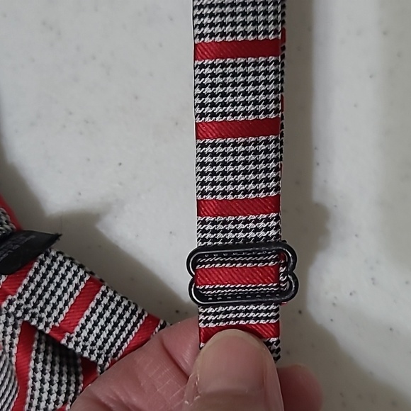 Born to Love Black & White Houndstooth with Red Stripes Bow Tie - Picture 3 of 4